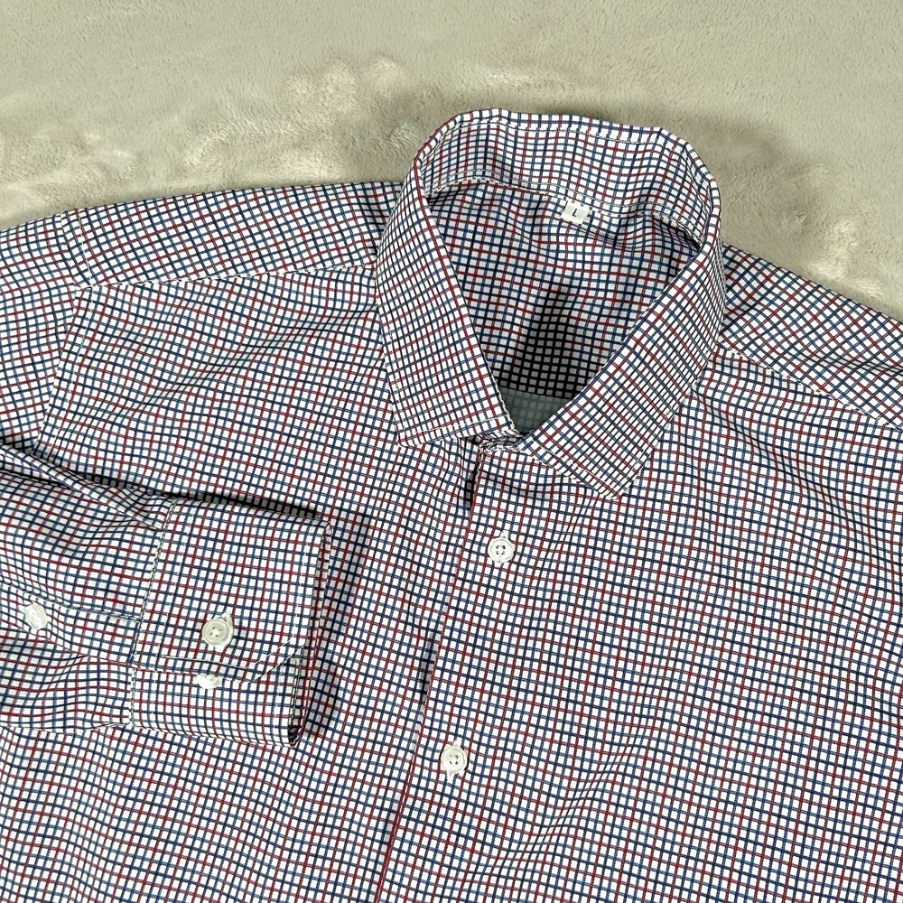 State & Liberty Shirt Men L Windowpane Plaid Stretch Performance Athletic EUC